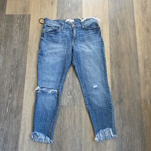 Pistola Blue Distressed Ankle Jeans with Frayed Hem